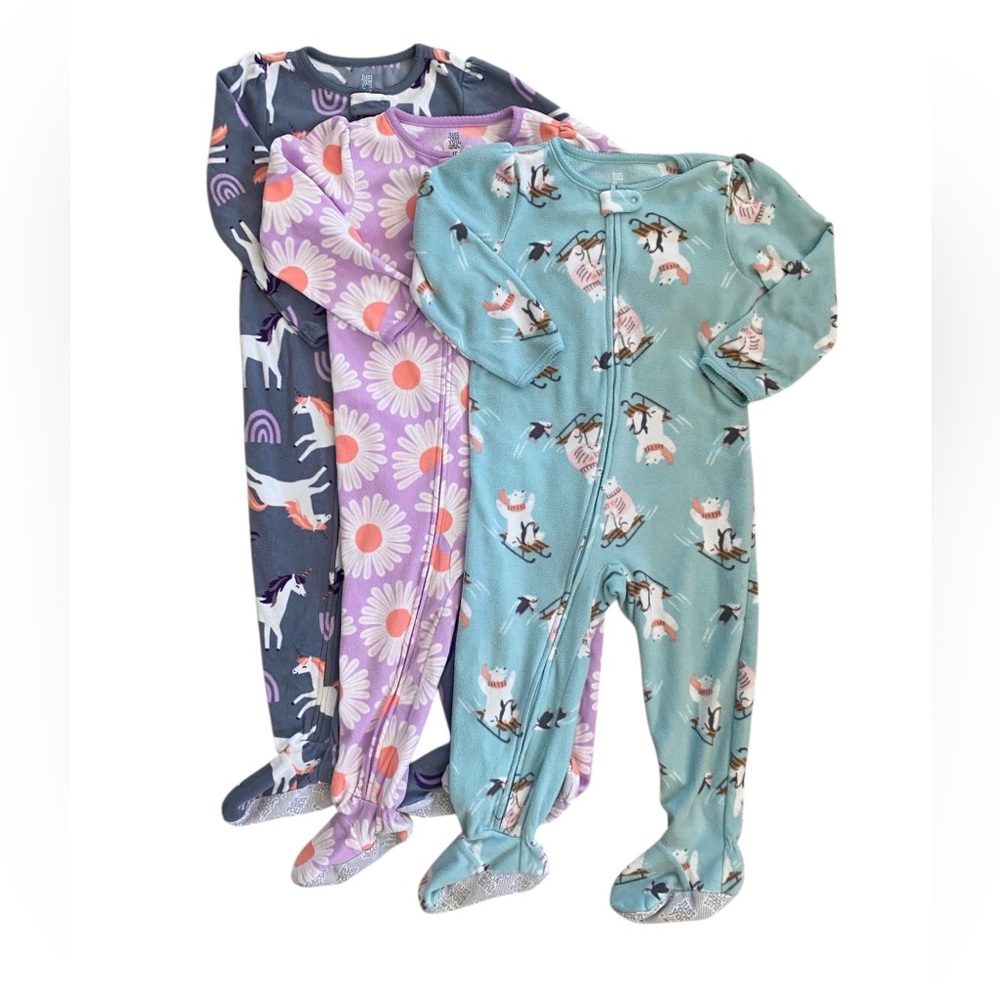 Carters Footy Bundle - Unicorn, Daisy, and Penguin Designs - 4T